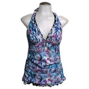 NEW GOTTEX Swimwear Top 12 Halter Tummy-Control Tankini Multicolor UPF 50+ NWT